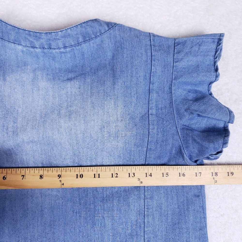 G. Kale Petite Chambray Ruffle Sleeve Drop‎ Waist Dress Size PS Blue Denim - Picture 6 of 7